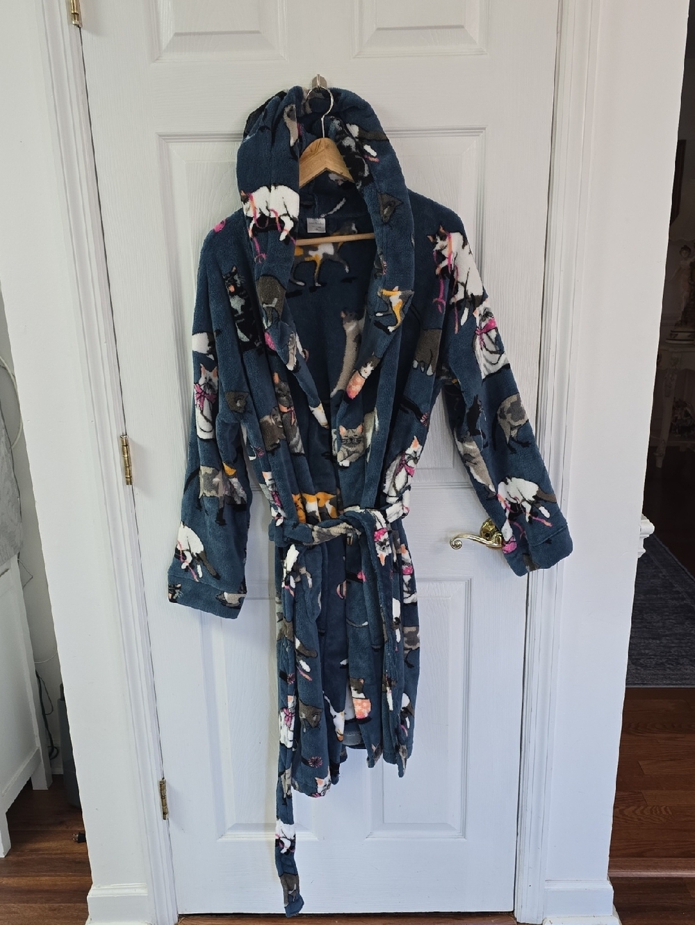 Vera Bradley Cats Meow Soft Fleece Hooded Bathrobe Blue Size L/XL